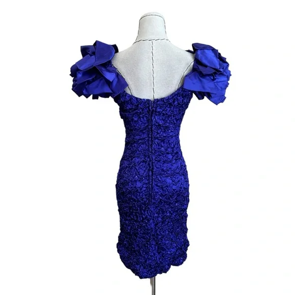 Vintage 80s Zum Zum Sequin Rhinestone Fun Party Cocktail Dress Puff Sleeve XS - Picture 5 of 11